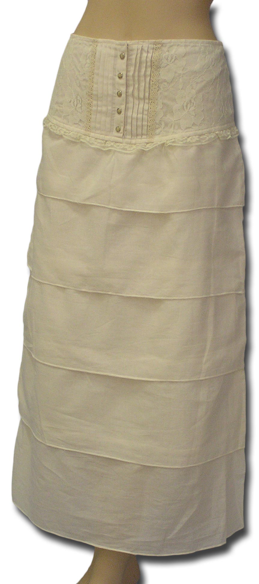 Pleated Front Tiered Long Skirt in Ivory