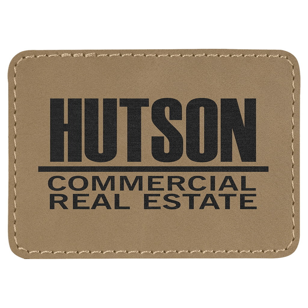 Light Brown 3 1/2" x 2 1/2" Laserable Leatherette Rectangle Patch with Kota Pro Adhesive