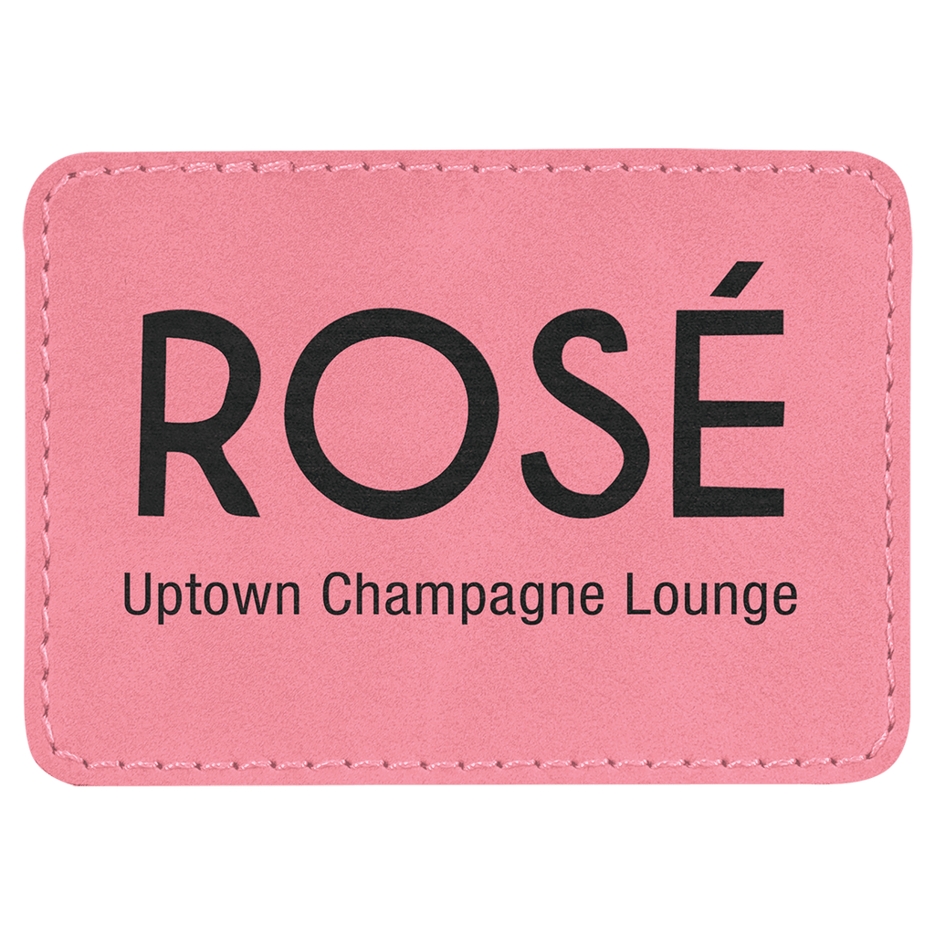Pink 3 1/2" x 2 1/2" Laserable Leatherette Rectangle Patch with Kota Pro Adhesive