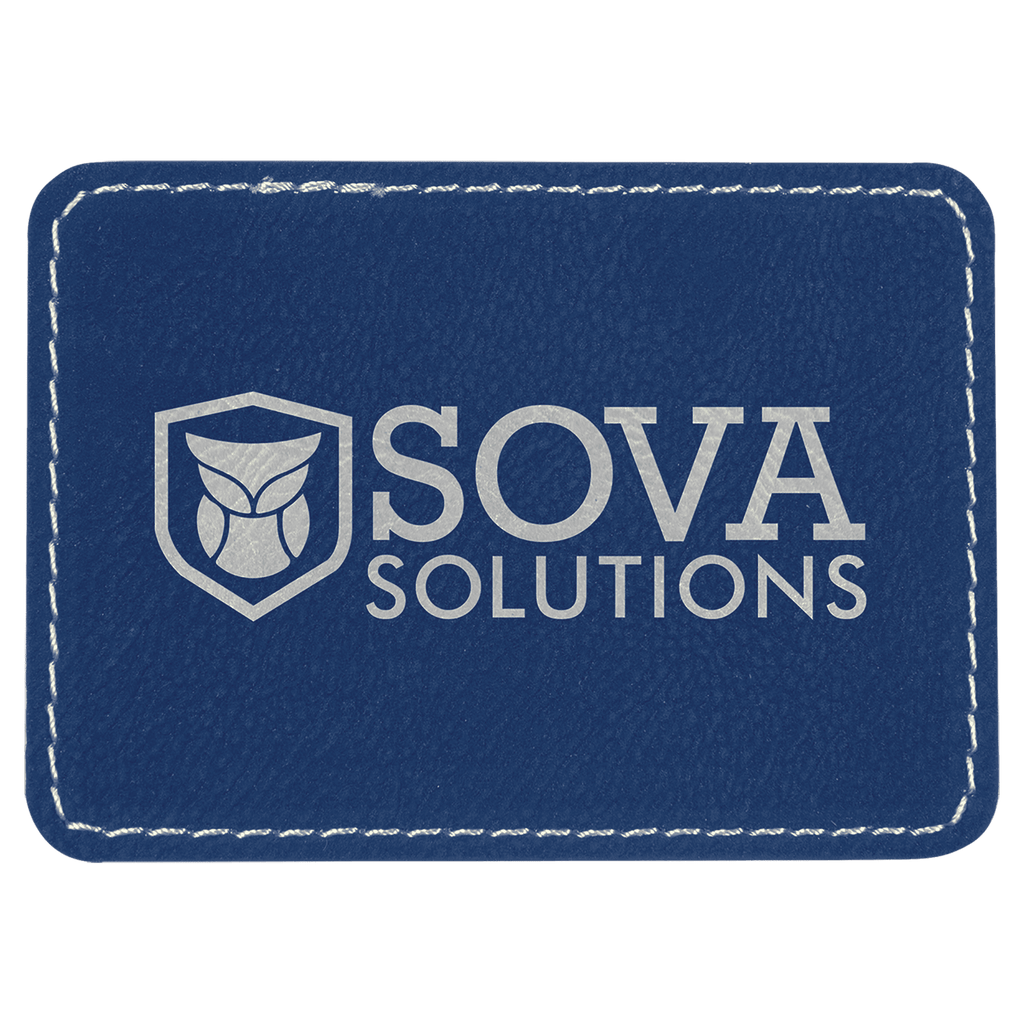 Blue/Silver 3 1/2" x 2 1/2" Laserable Leatherette Rectangle Patch with Kota Pro Adhesive