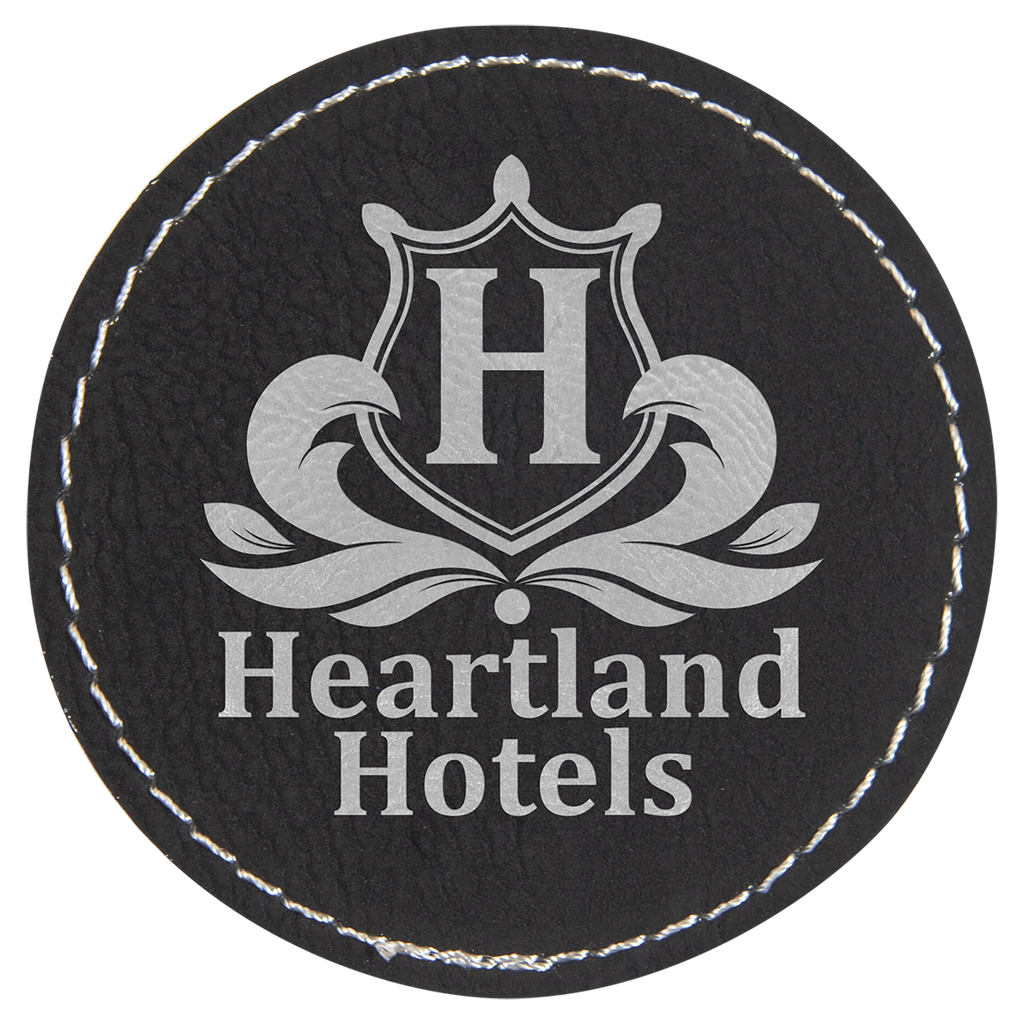 Black/Silver 2 1/2" Round Laserable Leatherette Patch with Adhesive