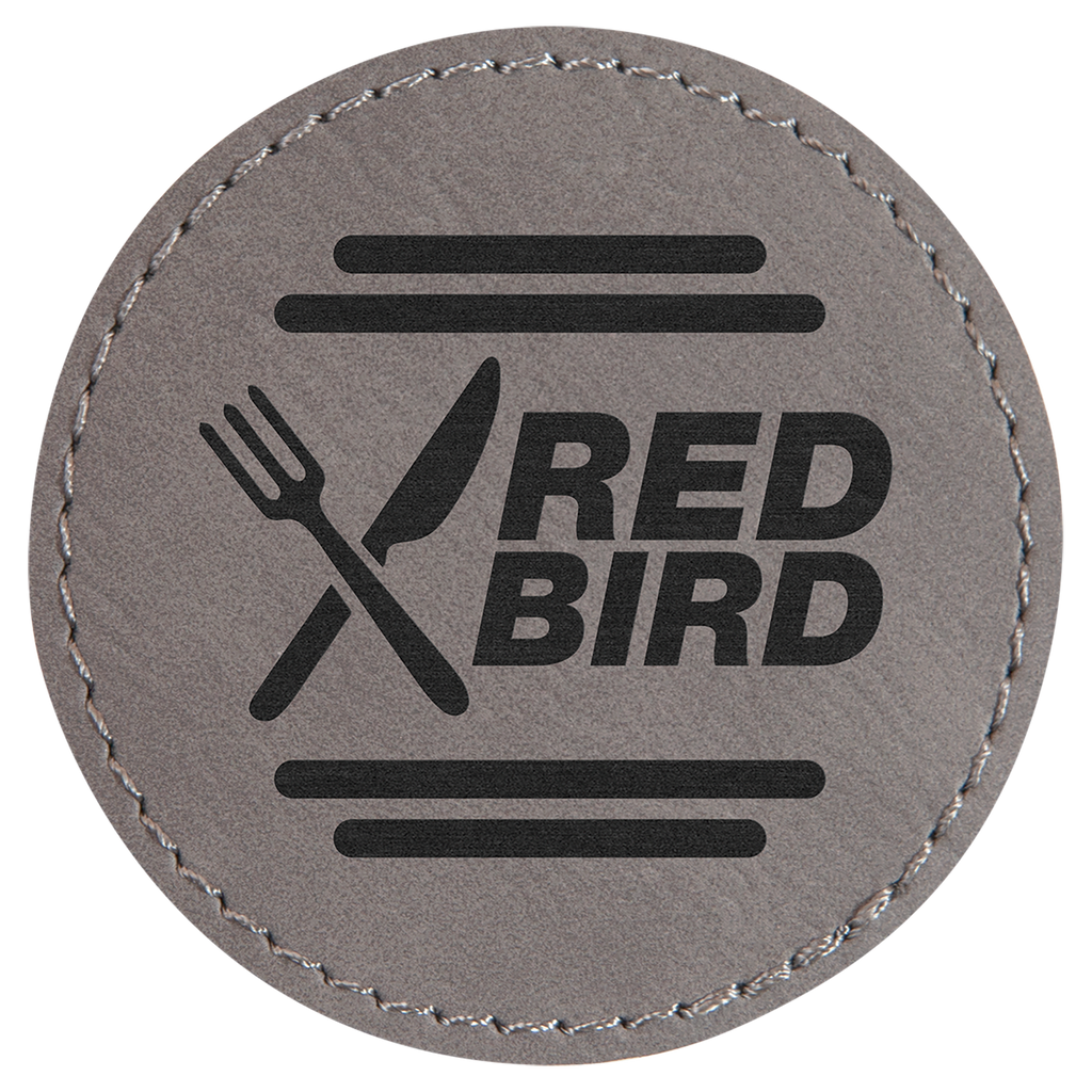 Gray 2 1/2" Round Laserable Leatherette Patch with Adhesive