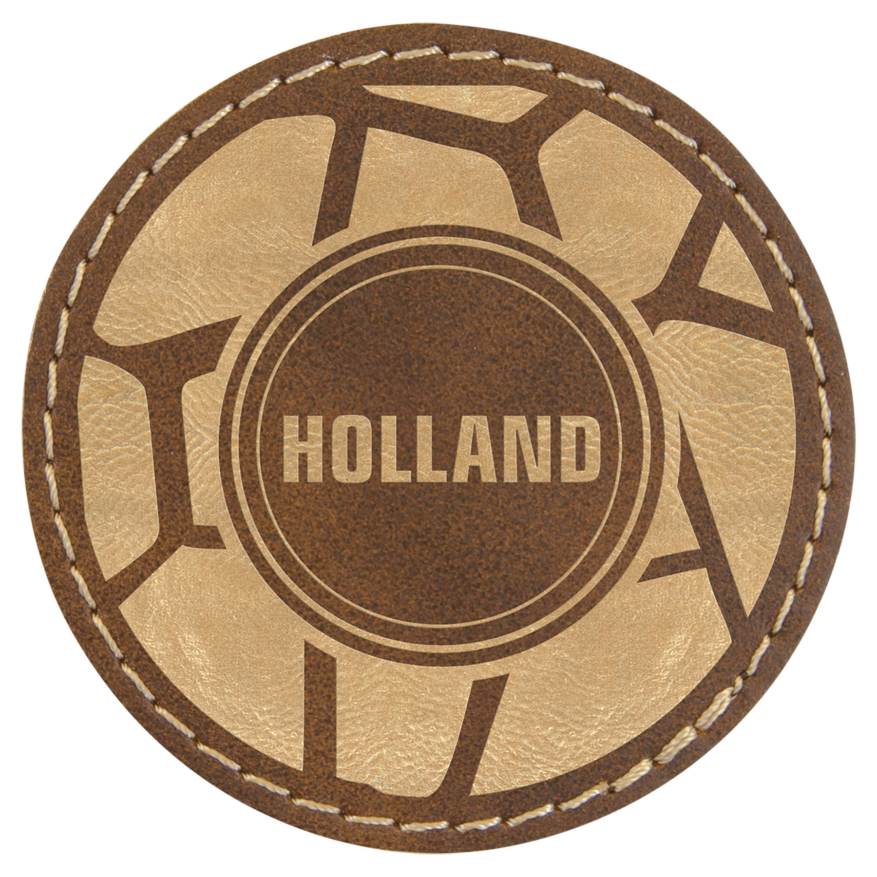 Rustic/Gold 2 1/2" Round Laserable Leatherette Patch with Adhesive
