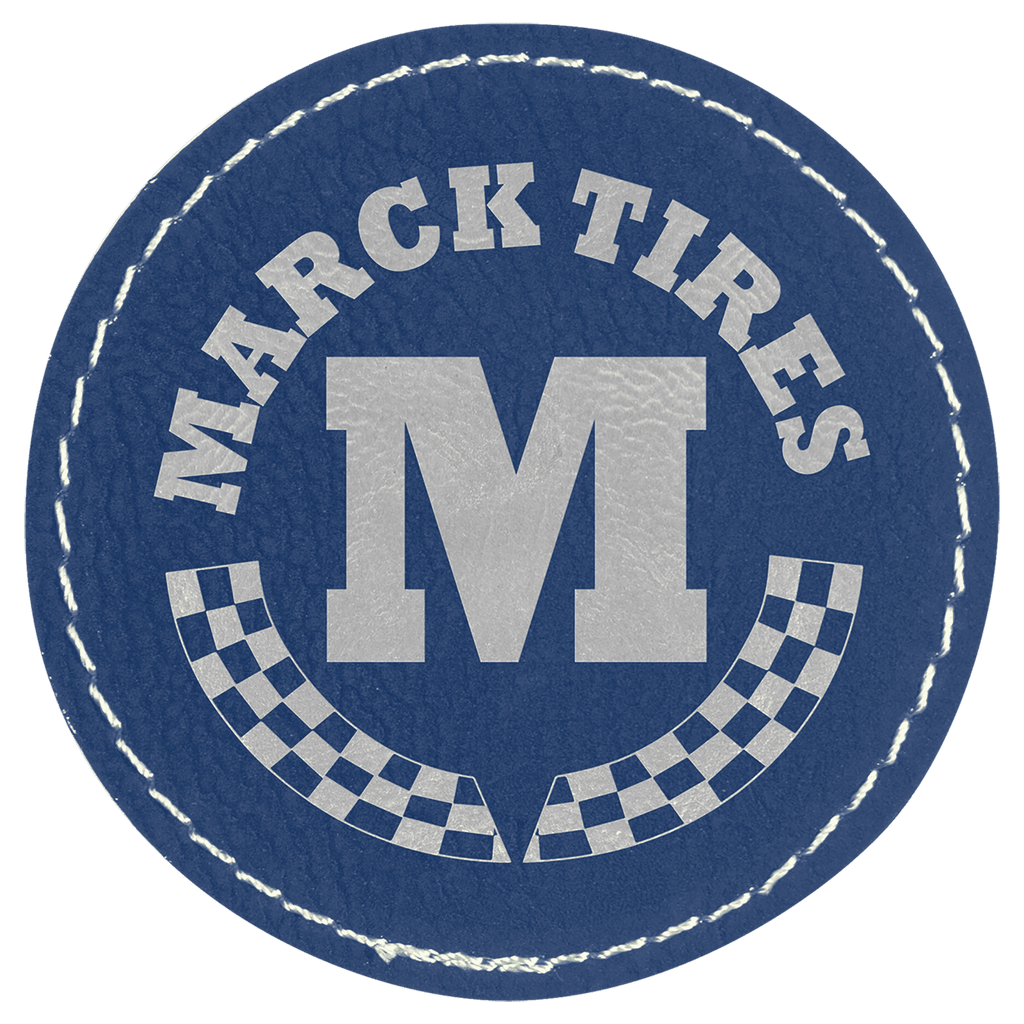 Blue/Silver 2 1/2" Laserable Leatherette Round Patch with Kota Pro Adhesive