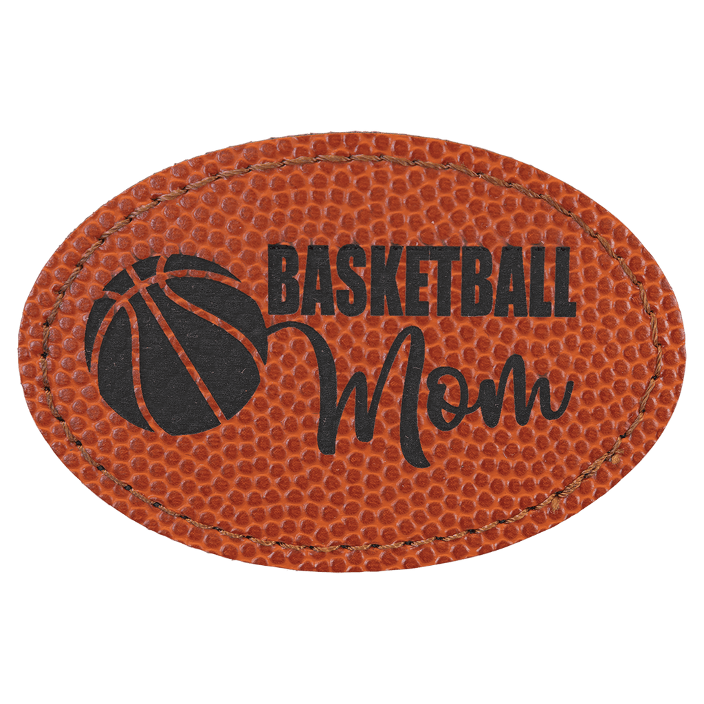 Basketball 3" x 2" Oval Laserable Leatherette Patch with Adhesive