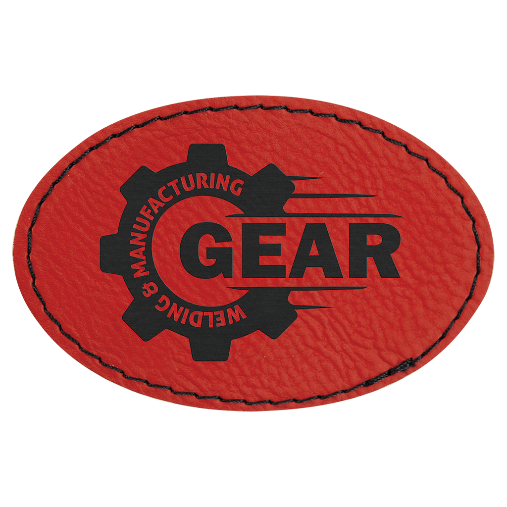 Red 3" x 2" Laserable Leatherette Oval Patch with Kota Pro Adhesive
