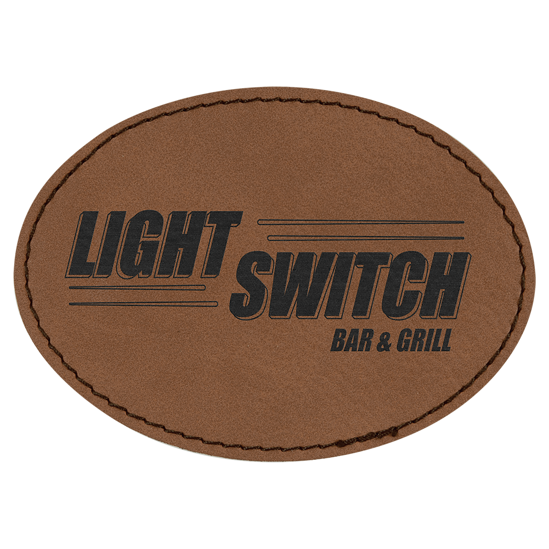 Dark Brown 3 1/2" x 2 1/2" Laserable Leatherette Oval Patch with Adhesive