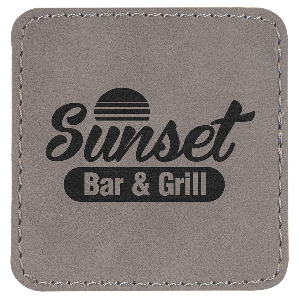 Gray 2 1/2" x 2 1/2" Square Laserable Leatherette Patch with Adhesive