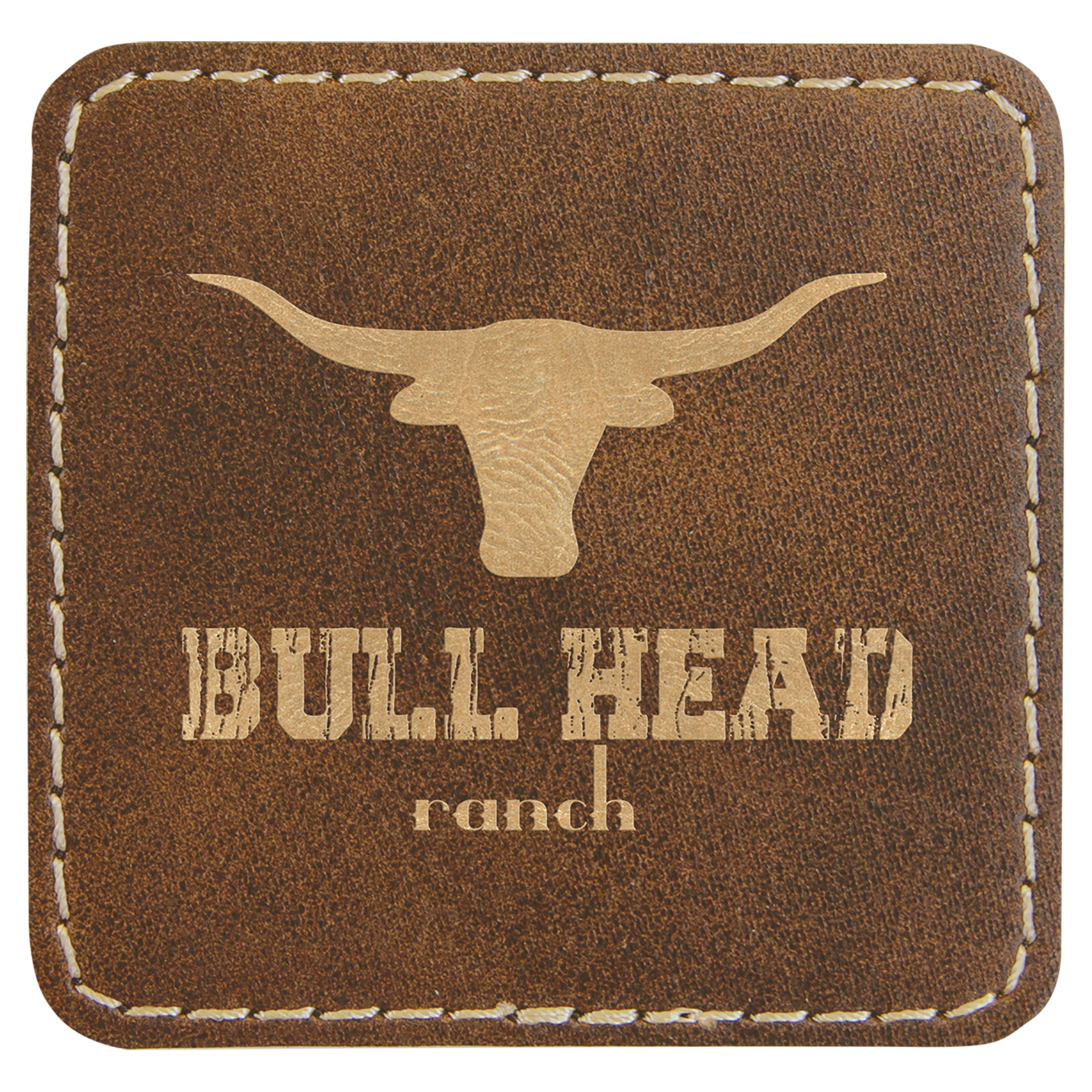 Rustic/Gold 2 1/2" x 2 1/2" Square Laserable Leatherette Patch with Adhesive