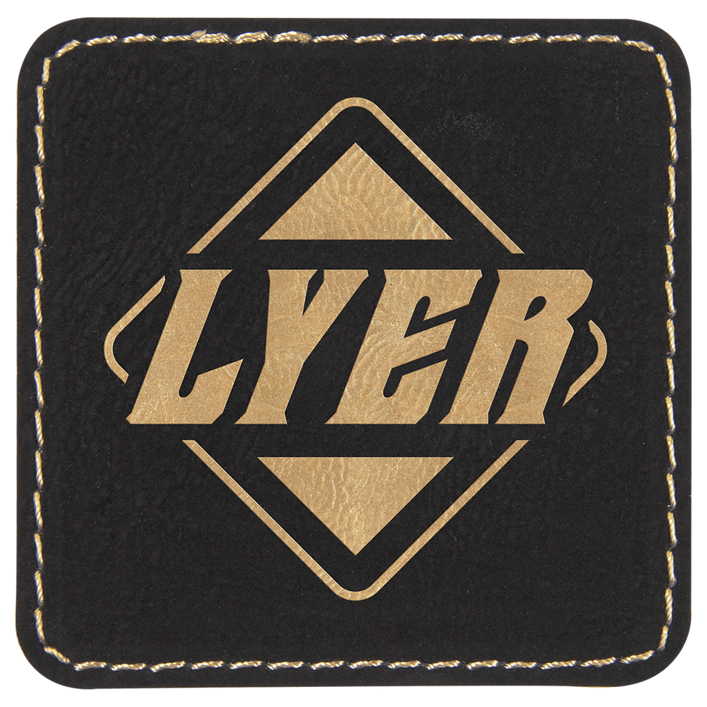 Black/Gold 2 1/2" x 2 1/2" Laserable Leatherette Square Patch with Kota Pro Adhesive