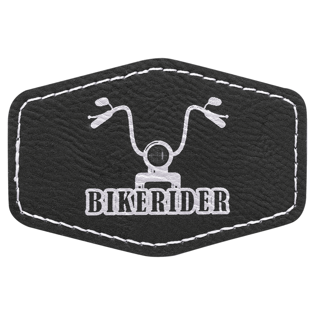 Black/Silver 3" x 2" Laserable Leatherette Hex Patch with Kota Pro Adhesive