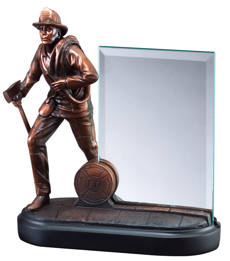 Resin Fireman Award with glass engraving plate