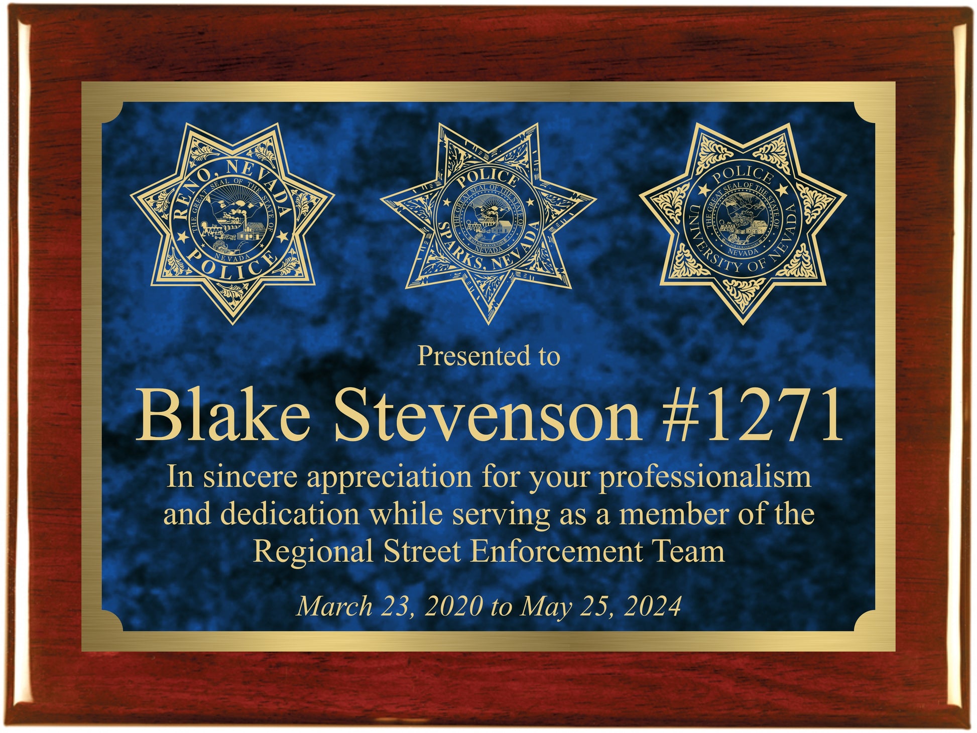 Street Enforcement Team Rosewood Engraved Plaque