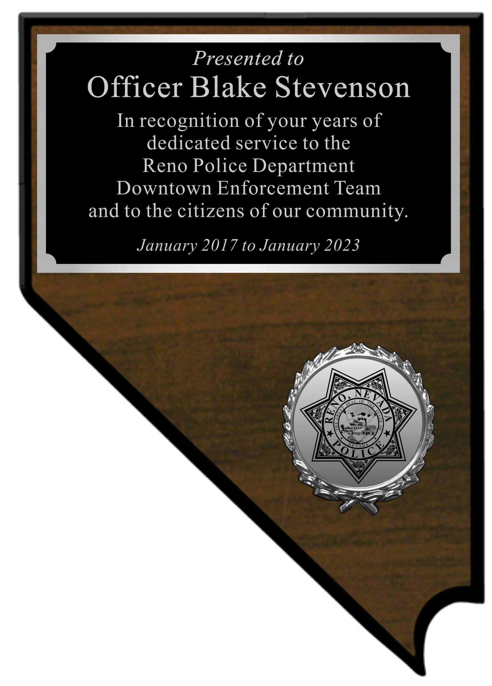 Downtown Enforcement Team Nevada Plaque