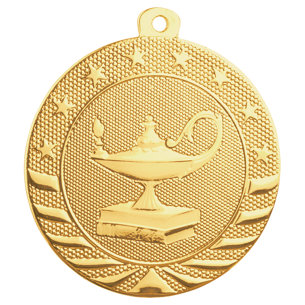 Bright Gold 2" Lamp of Knowledge Starbrite Medal