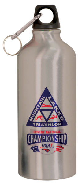 20 Oz Silver Aluminum Water Bottle With 2 Lids & Carabiner