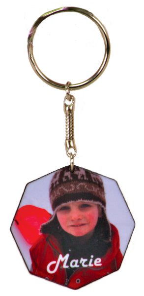 Matte Finish Octagon Key Chain With Black Edge