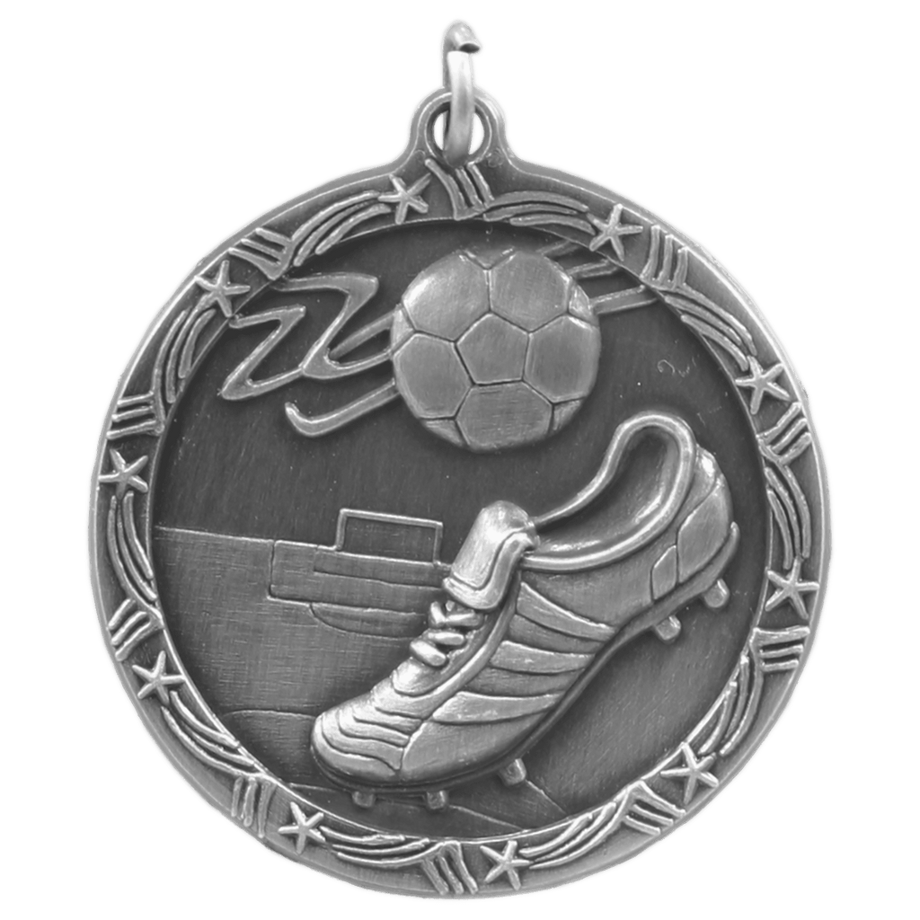 Antique Silver 1 3/4" Soccer Shooting Star Medal