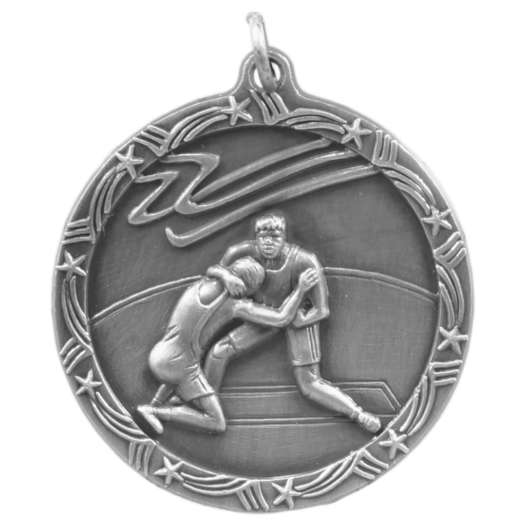 Antique Silver 1 3/4" Wrestling Shooting Star Medal