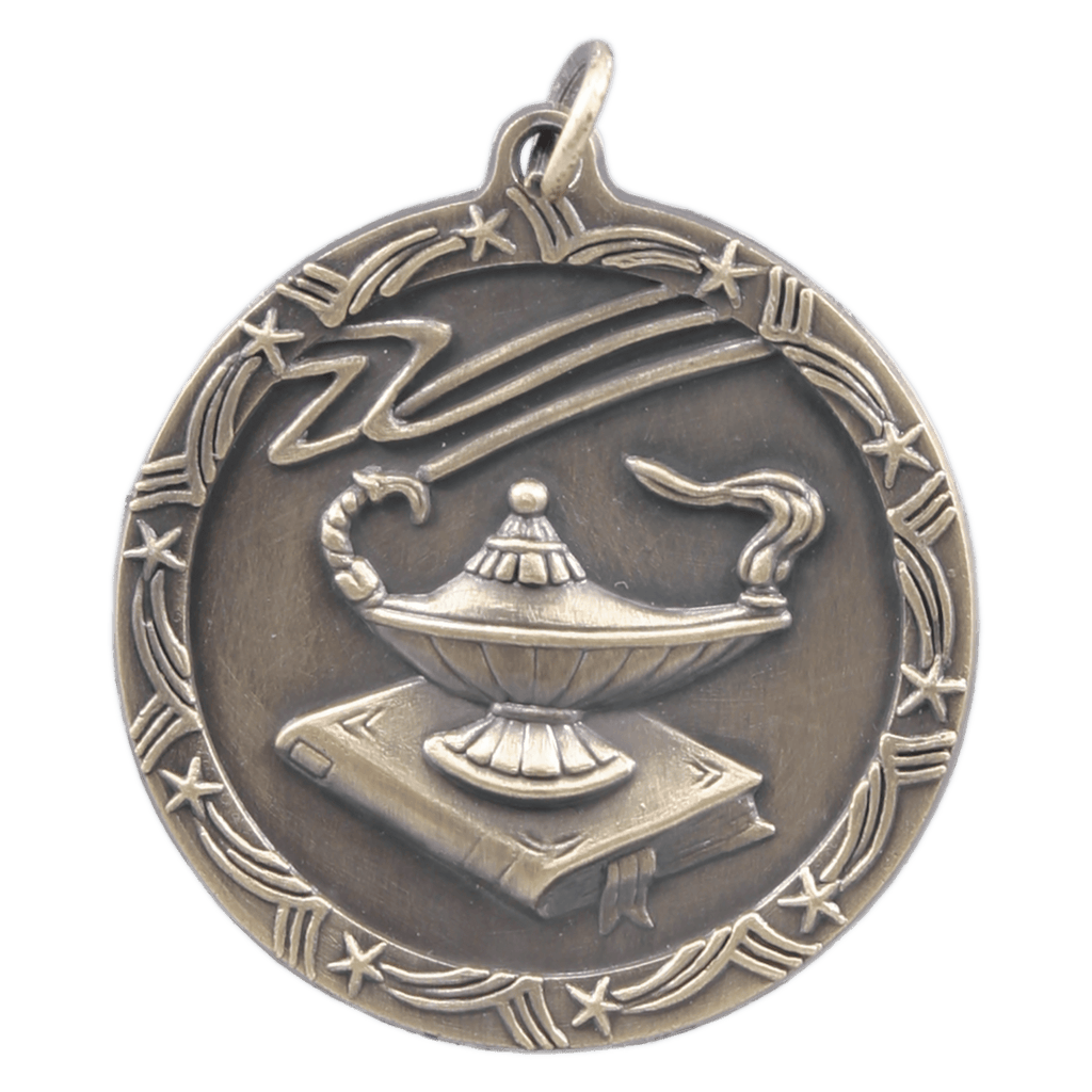 Antique Gold 1 3/4" Lamp of Knowledge Shooting Star Medal