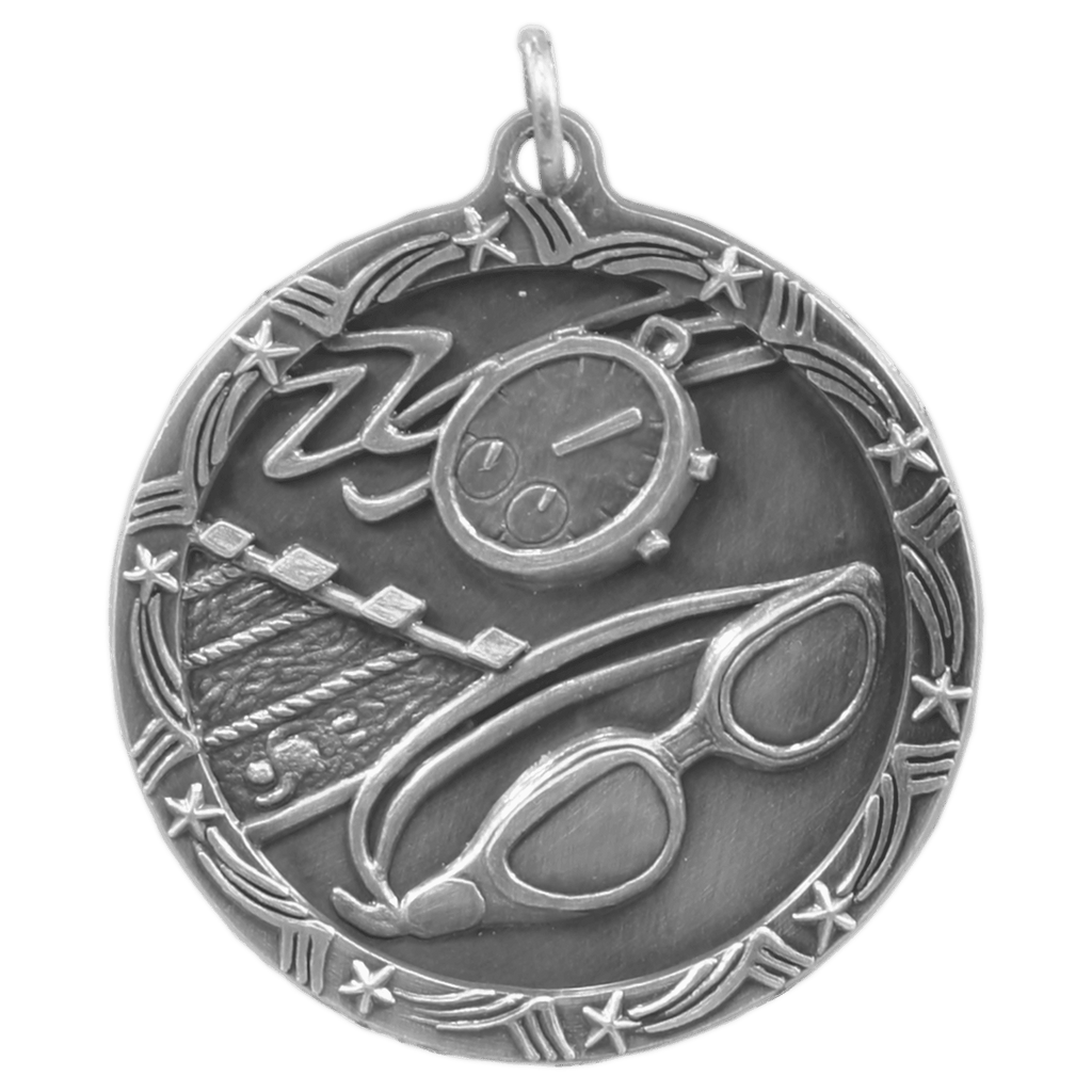 Antique Silver 1 3/4" Swimming Shooting Star Medal