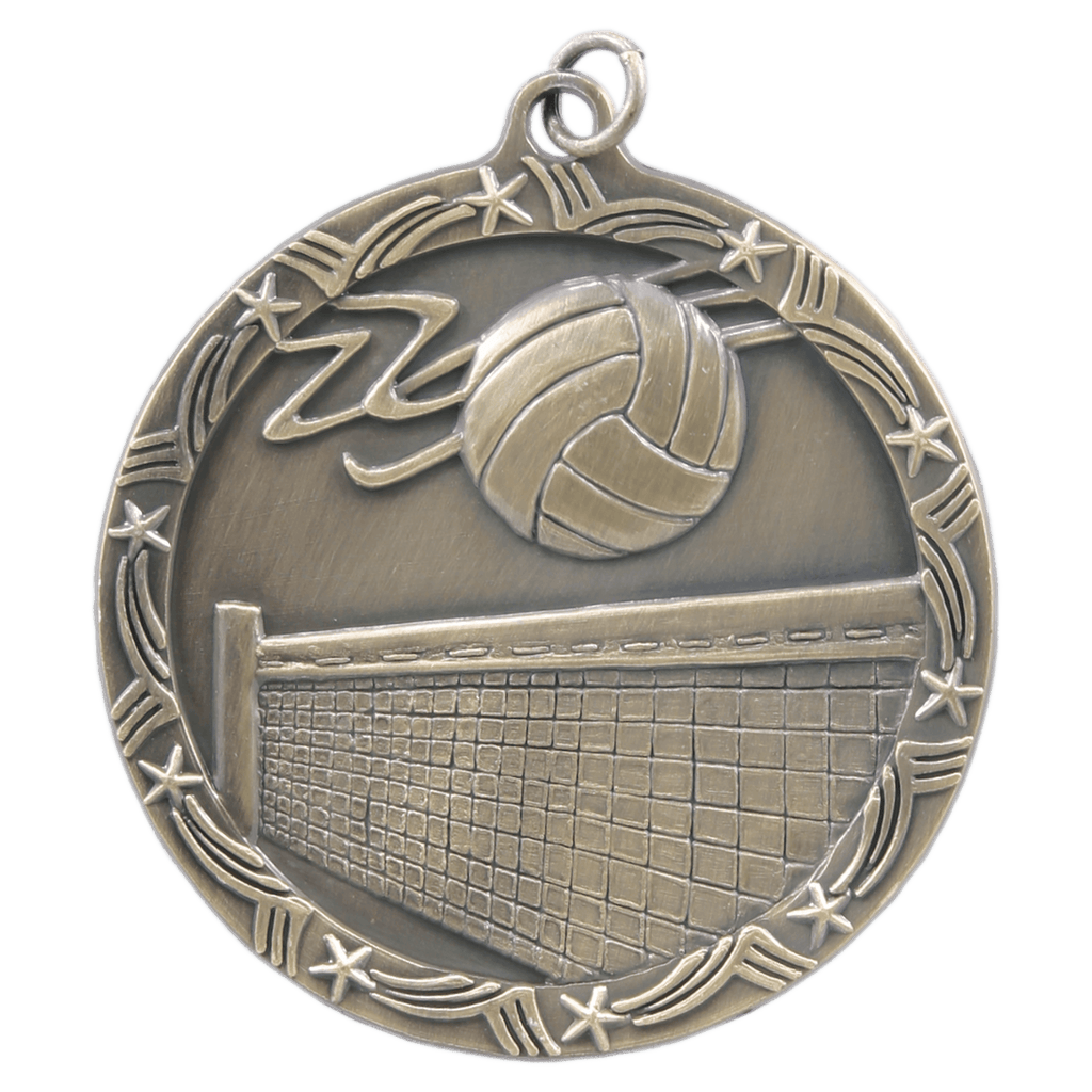 Antique Gold 2 1/2" Volleyball Shooting Star Medal