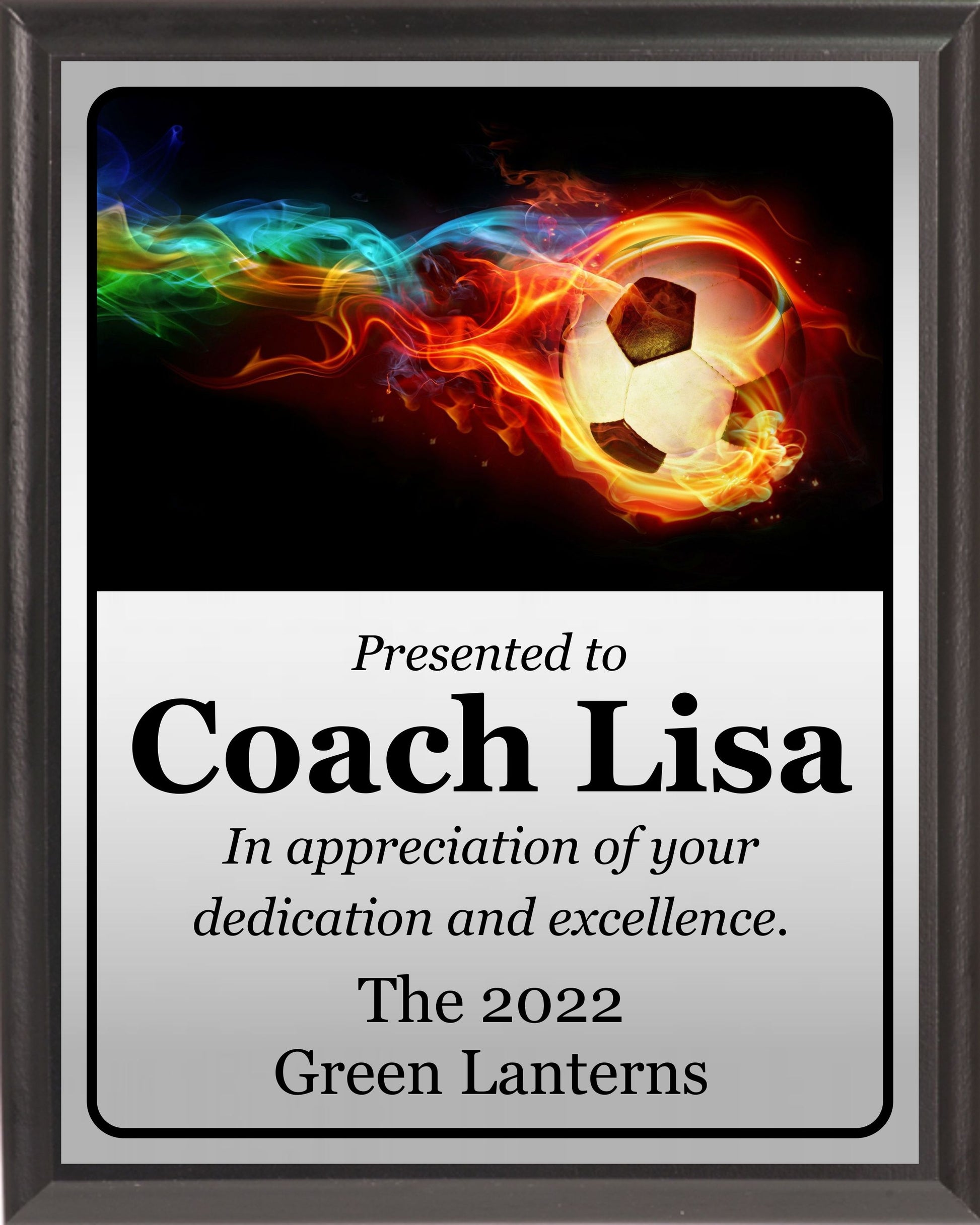 Colorful Soccer Flame Plaque