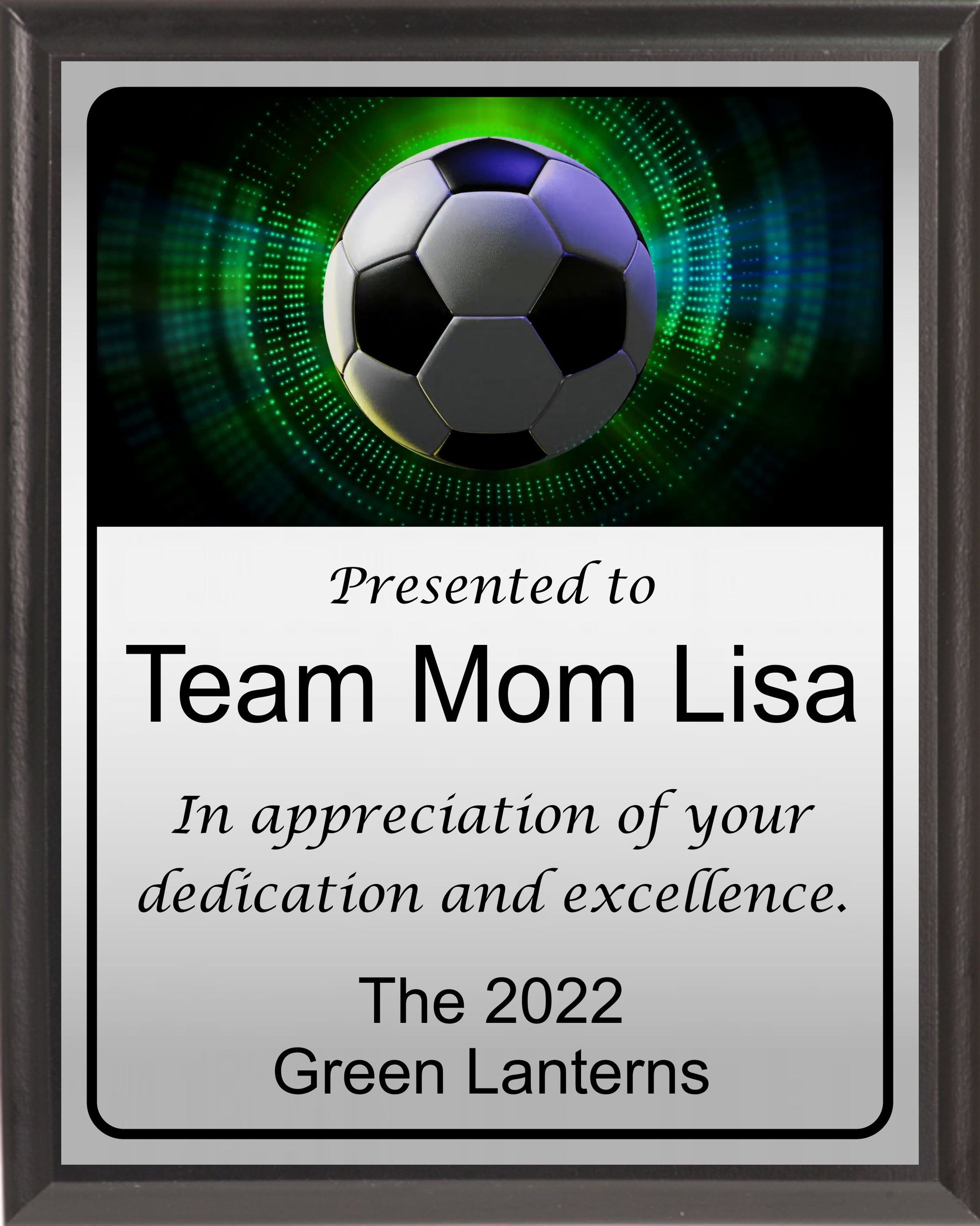 Green Neon Soccer Plaque