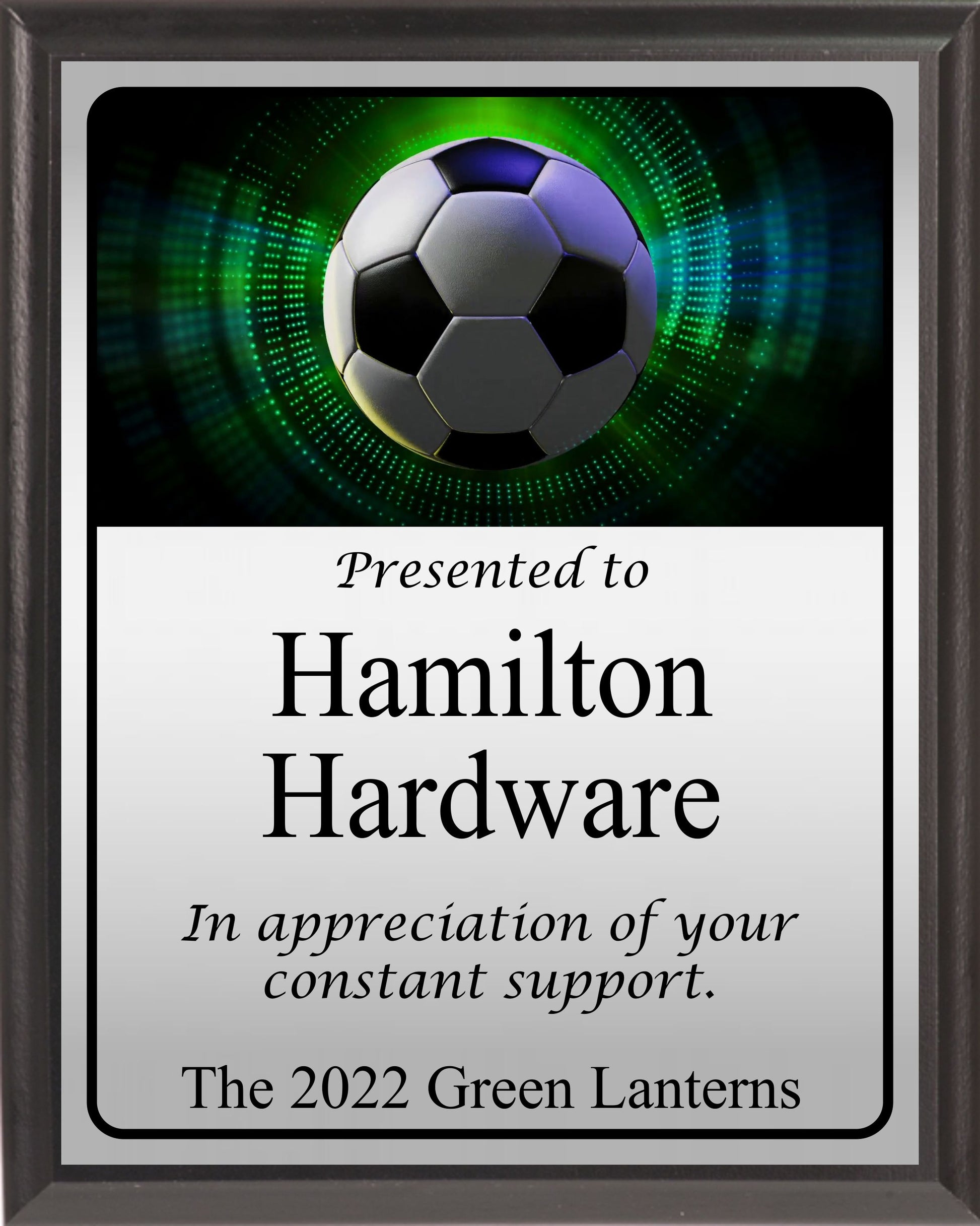Green Neon Soccer Plaque