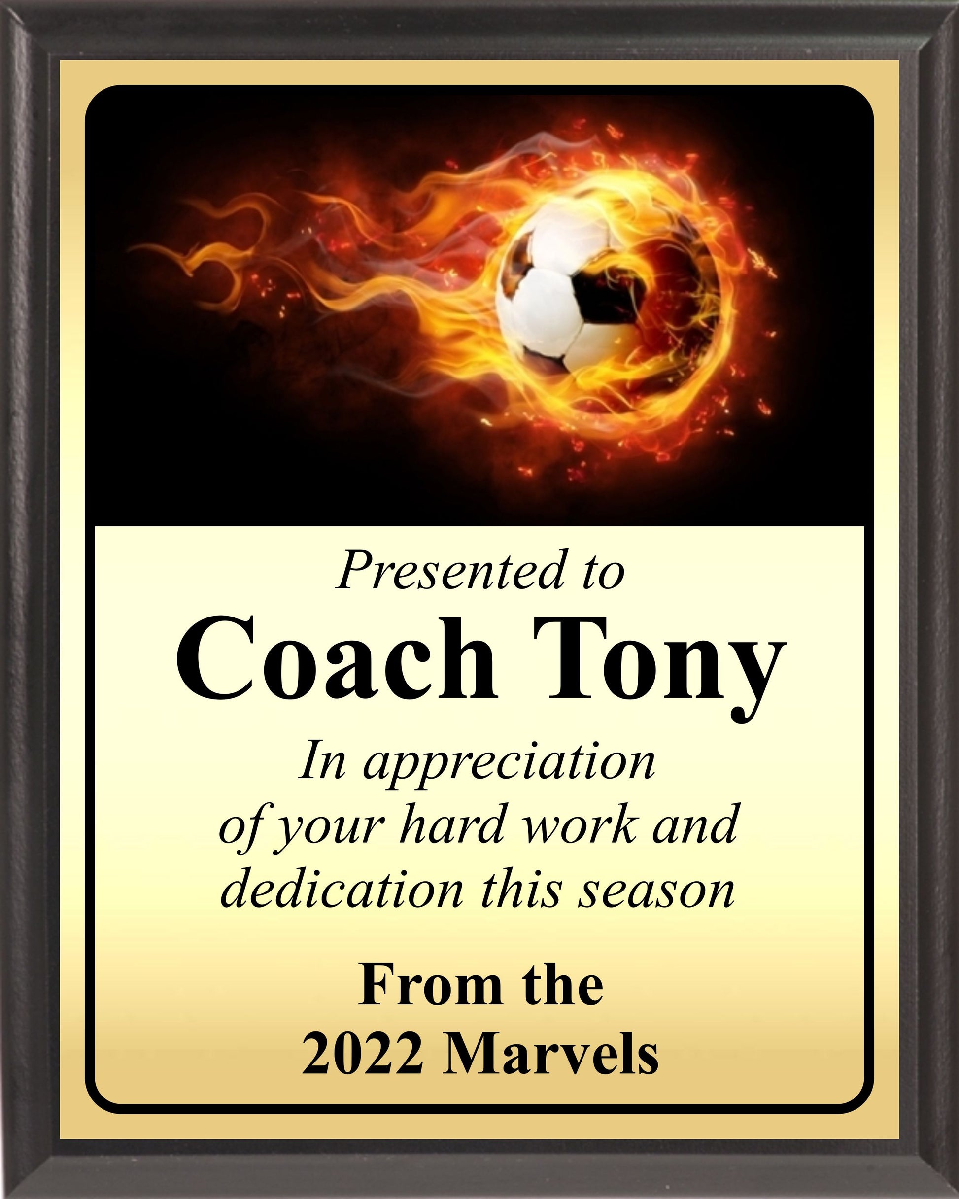 Fiery Soccer Ball Plaque