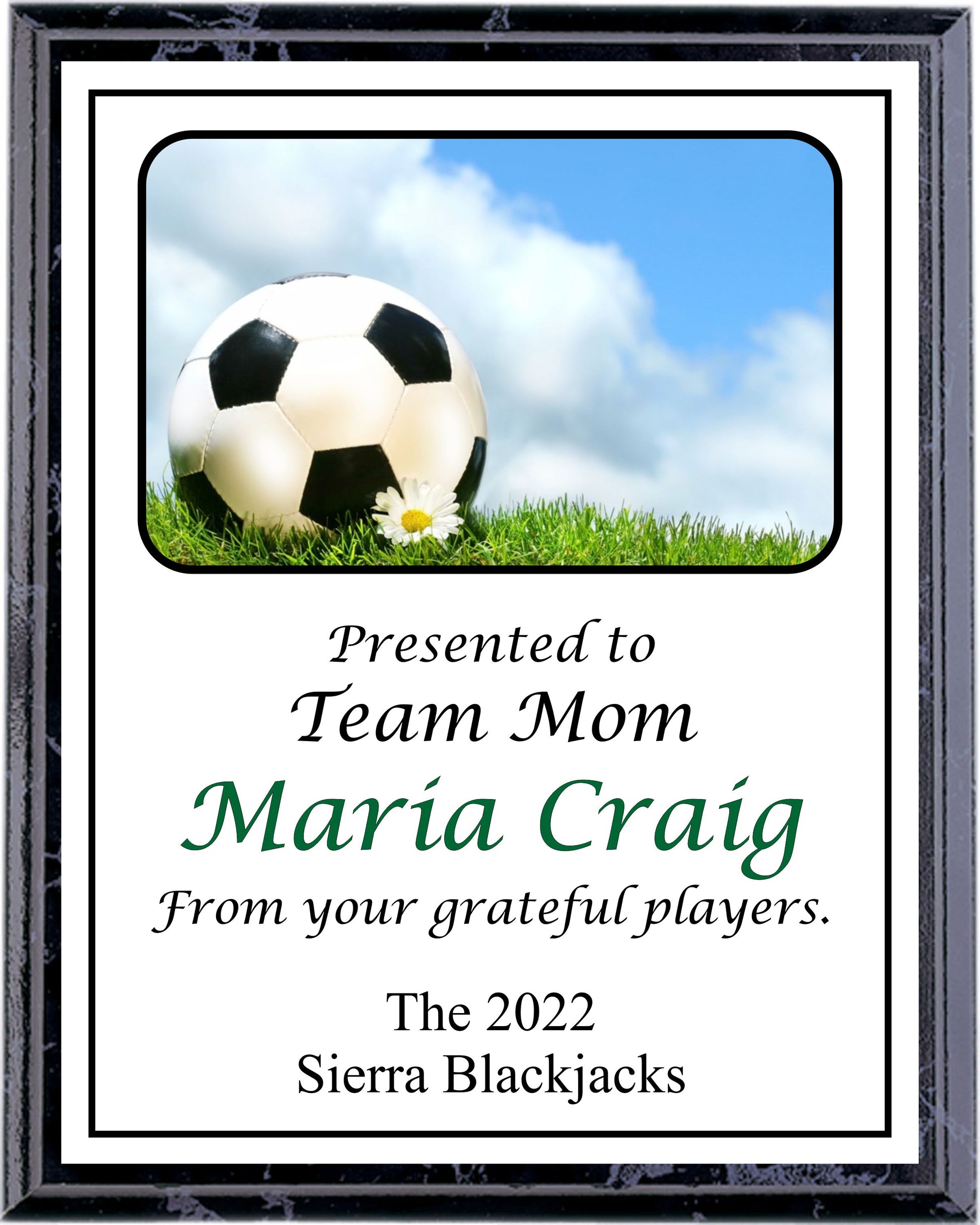 Ball and Flower Soccer Plaque