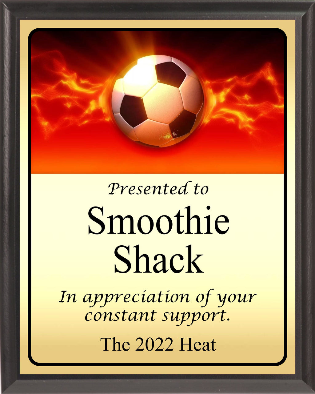 Red Flames Soccer Ball Plaque
