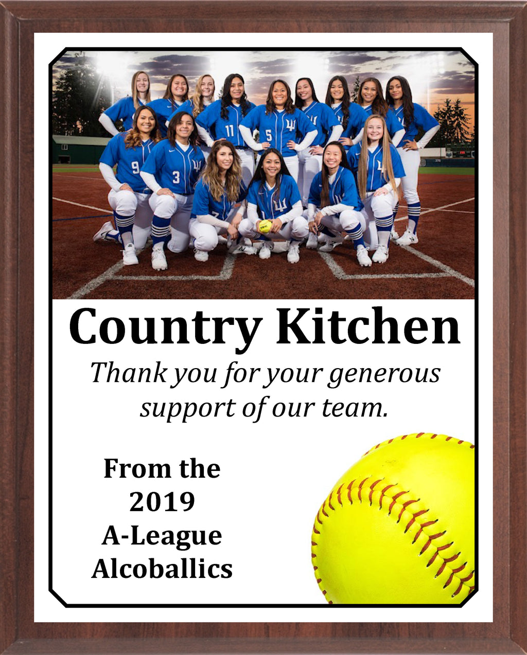 Economy Heat Transfer Team Photo Plaque, Softball