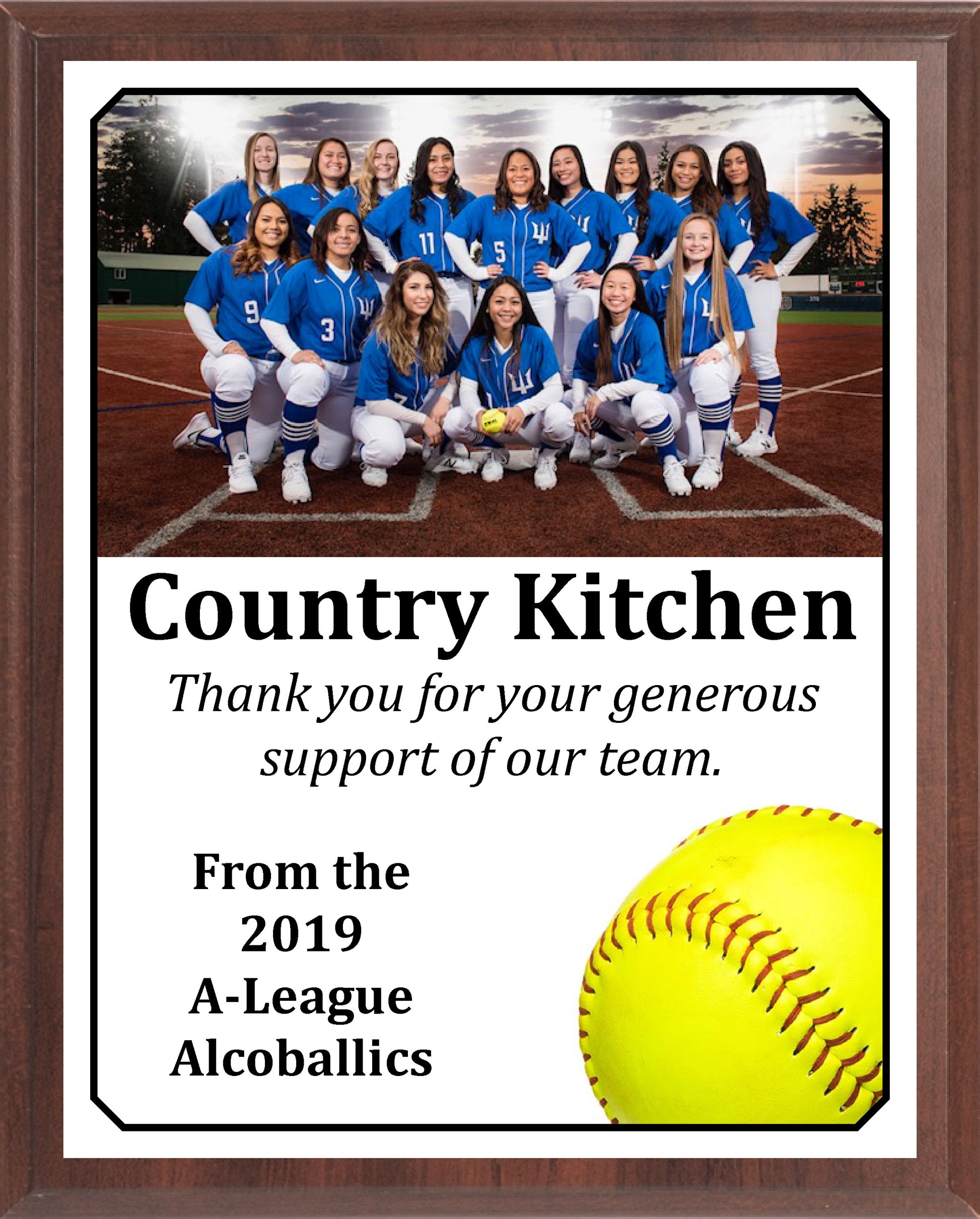 Economy Heat Transfer Team Photo Plaque, Softball