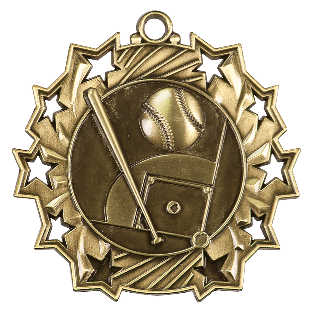 Antique Gold 2 1/4" Baseball/Softball Ten Star Medal