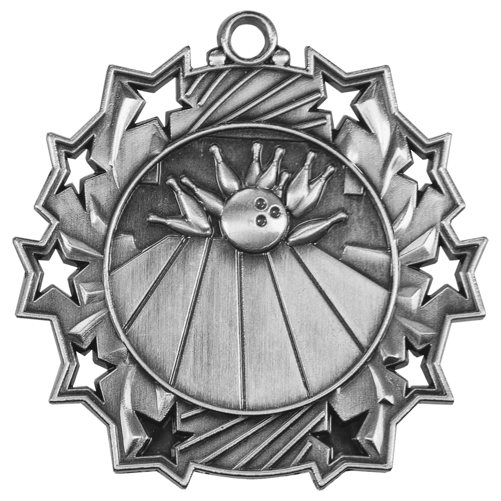 Antique Silver 2 1/4" Bowling Ten Star Medal