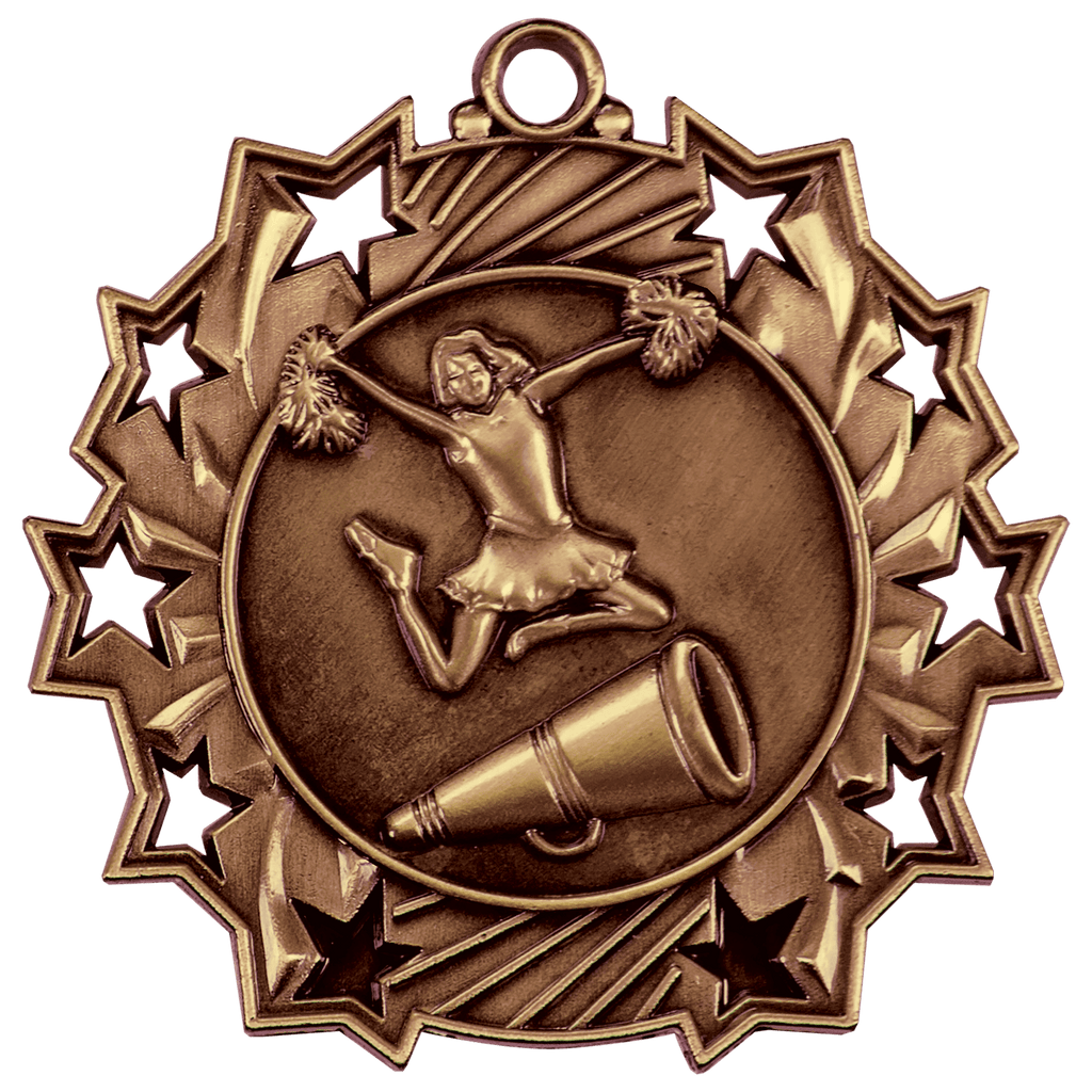 Antique Bronze 2 1/4" Cheer Ten Star Medal