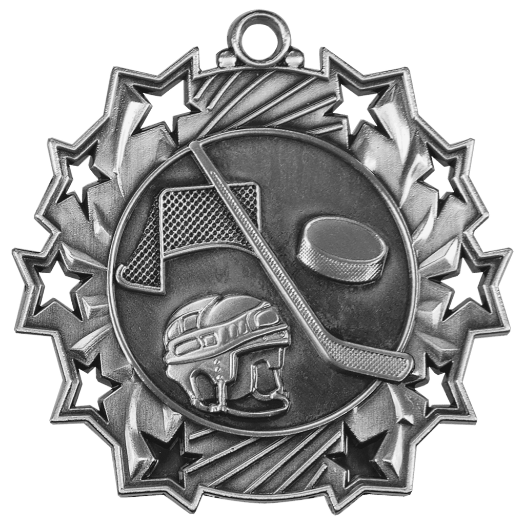 Antique Silver 2 1/4" Hockey Ten Star Medal