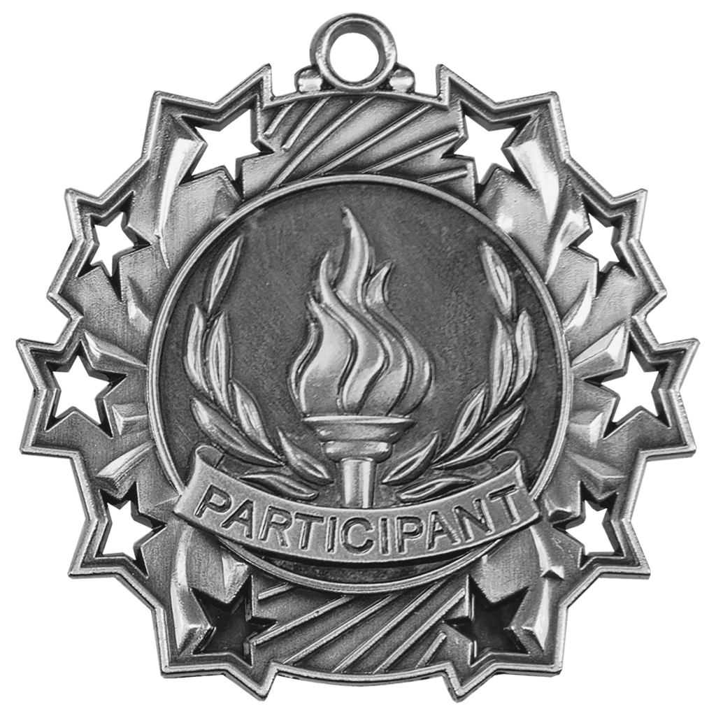 Antique Silver 2 1/4" Participant Ten Star Medal