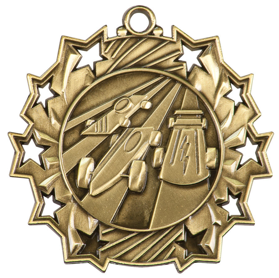 2 1/4 inch Pinewood Derby Ten Star Medal with Neck Ribbon