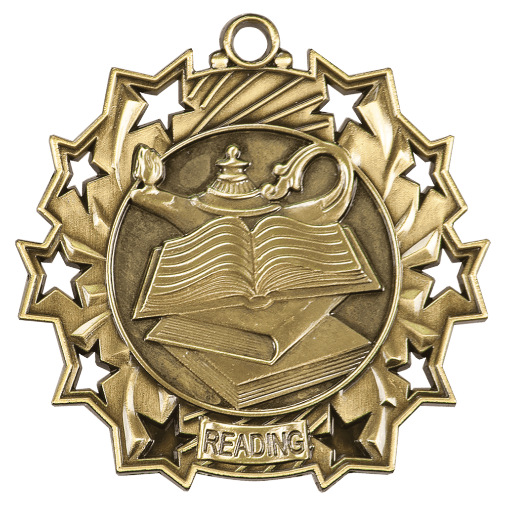 Antique Gold 2 1/4" Reading Ten Star Medal