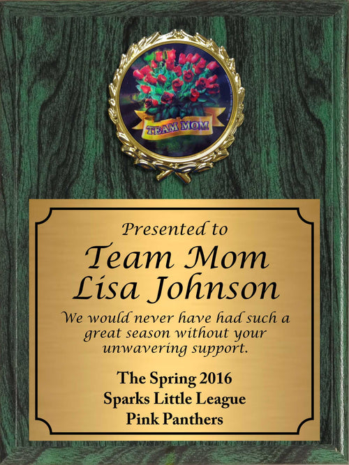 Economy Heat Transfer Team Mom Plaque with Red Roses Medallion