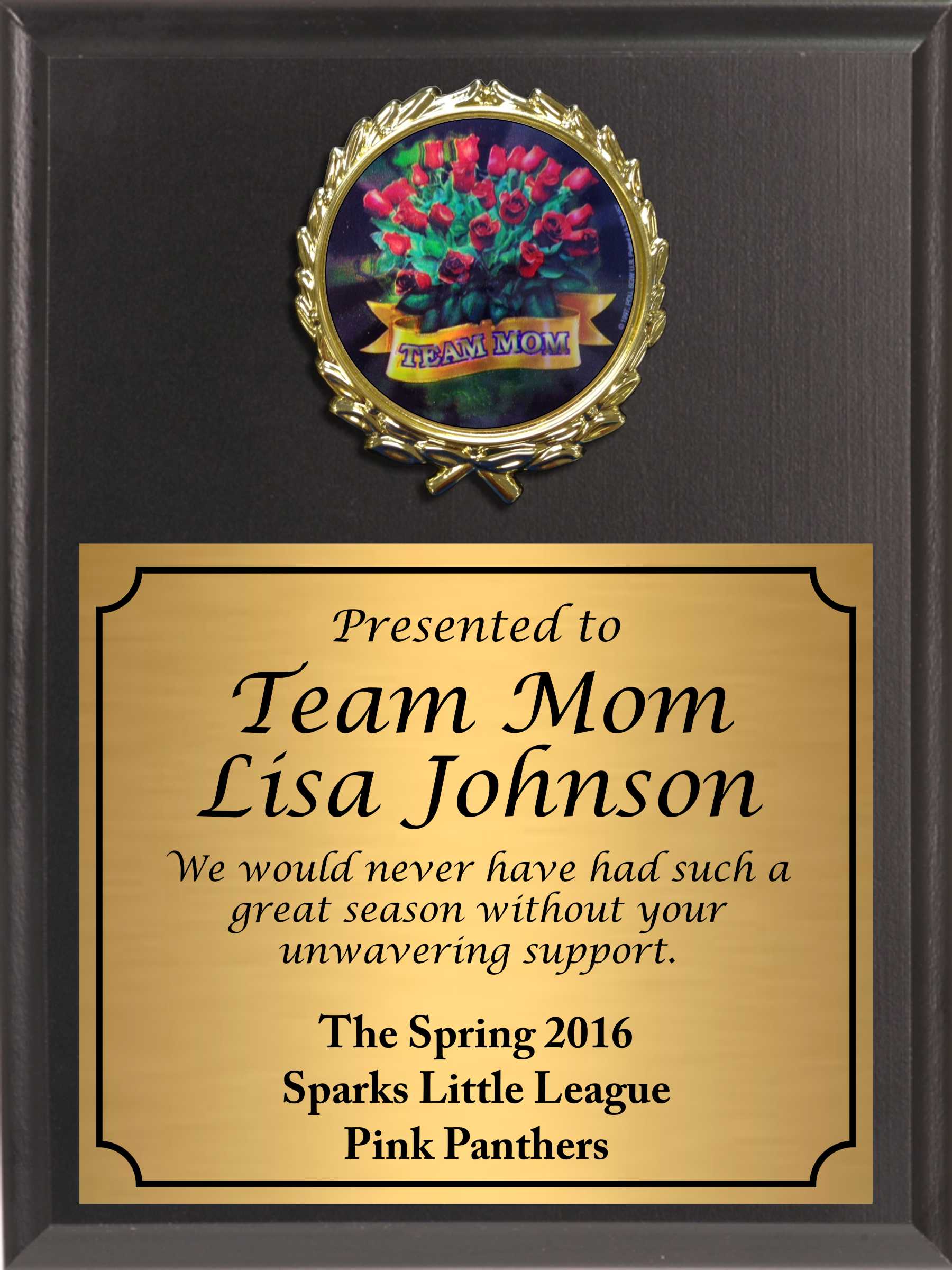 Economy Heat Transfer Team Mom Plaque with Red Roses Medallion