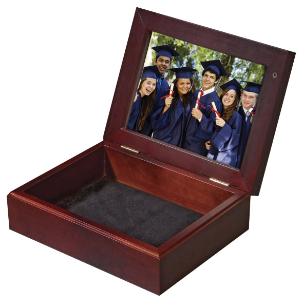 Mahogany Keepsake Box Holds Photo On Both Sides Of Lid