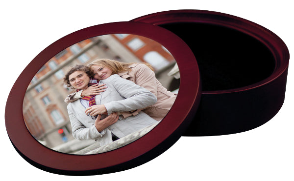 Mahogany Cd/Dvd Keepsake Box Holds Photo On Top Of Lid