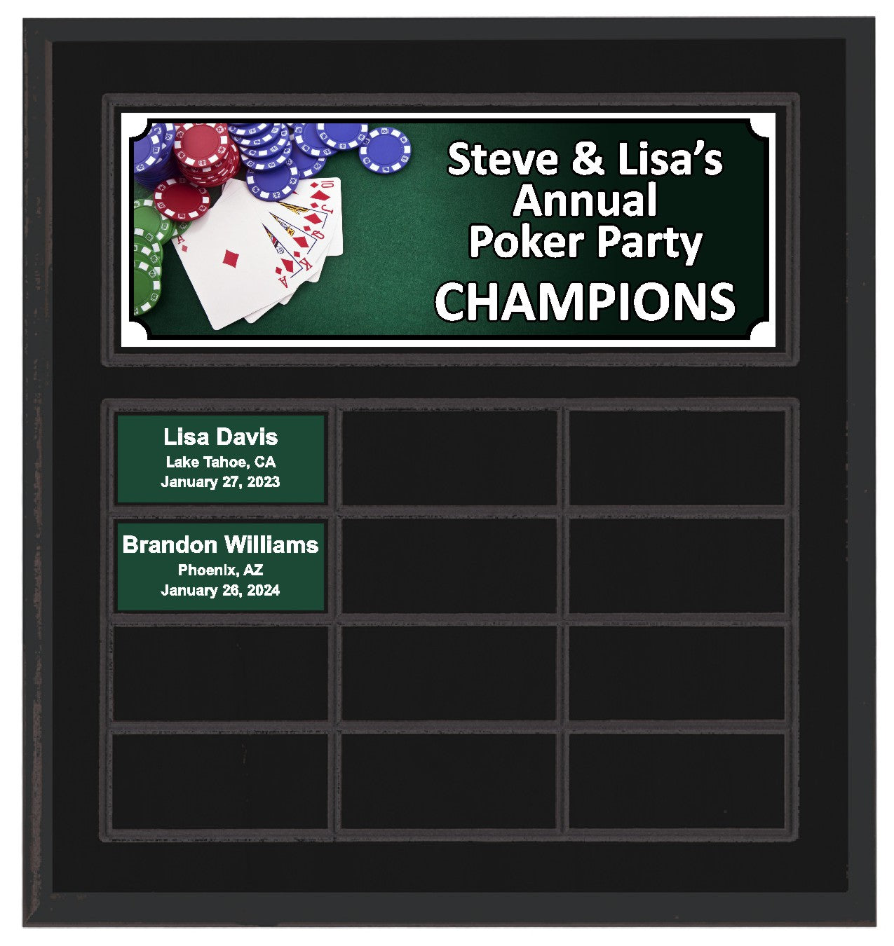 Routed Full-Color Perpetual Plaque, Black with 12 White Full-Color Plates
