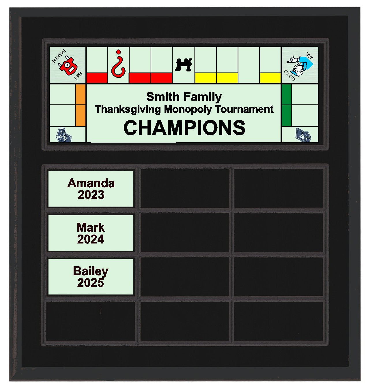 Routed Full-Color Perpetual Plaque, Black with 12 White Full-Color Plates