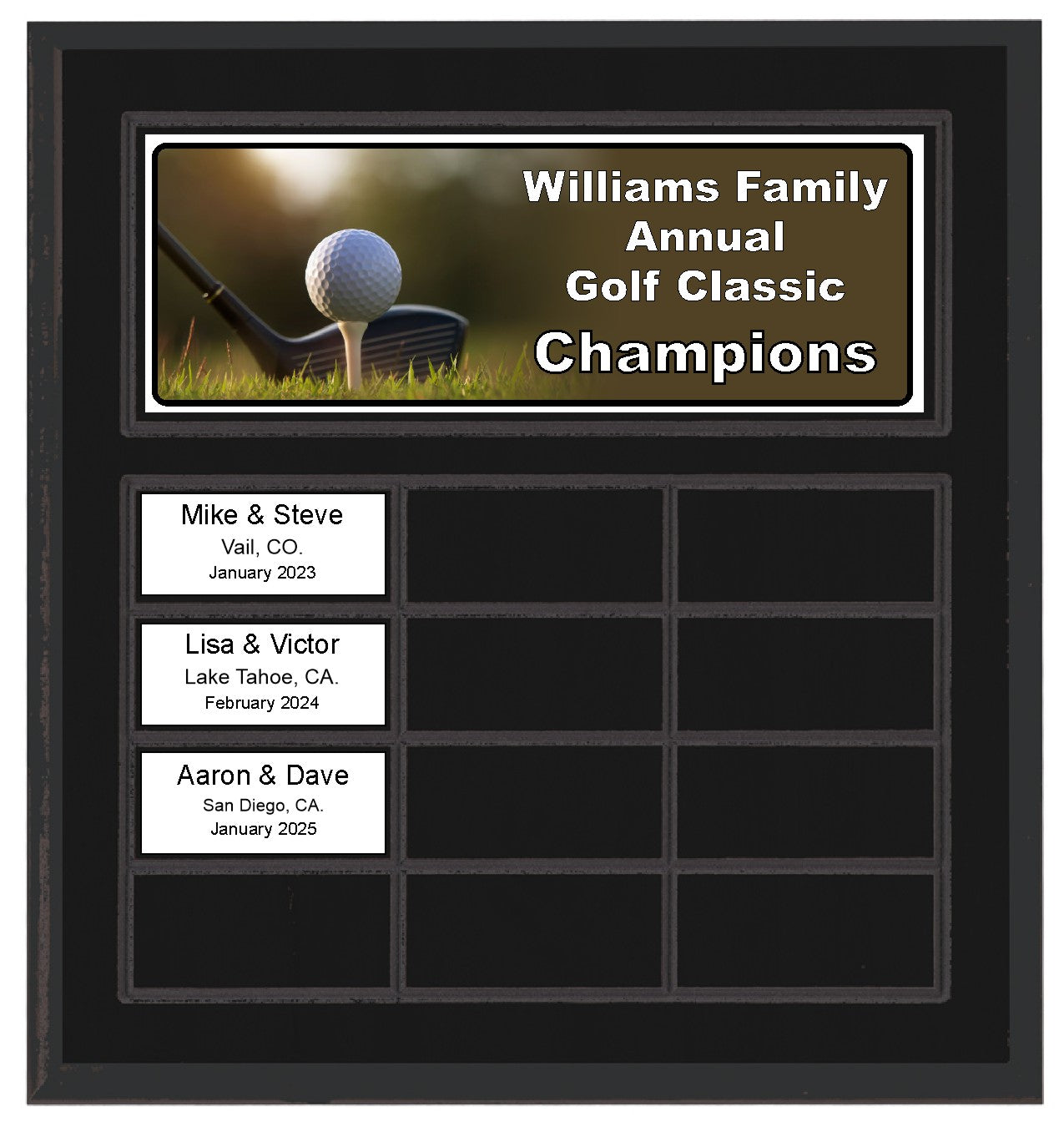 Routed Full-Color Perpetual Plaque, Black with 12 White Full-Color Plates