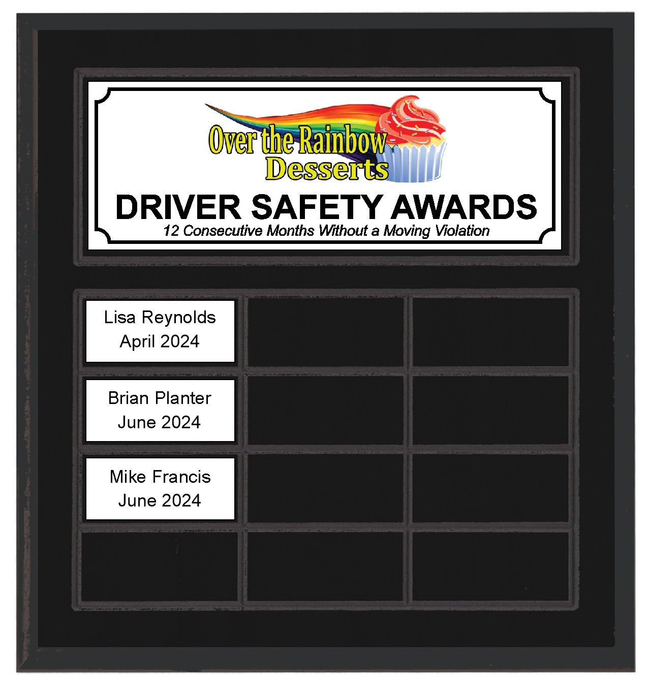 Routed Full-Color Perpetual Plaque, Black with 12 White Full-Color Plates