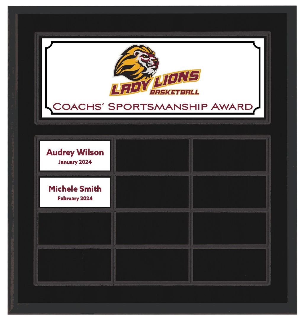 Routed Full-Color Perpetual Plaque, Black with 12 White Full-Color Plates